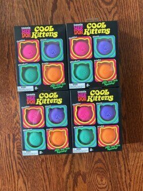 Schylling Teenie NeeDoh Cool Kittens 4-Pack Pink Purple Green NEW Lot of 4